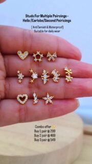 New launch 🫶✨
Pretty Designs ,Prettier Vibes 💅

Studs for Upper Peircing/ Main Peiricing/helix pericing 🧚‍♀️

Buy 1 pair for 299 
Buy 2 pair for 469 
Buy 3 pair for 549

One ear, endless drama 🤌
These beauties were made to be worn in every piercing you've got. Not your regular studs-these are for the bold, the stacked, the multi-pierced queens.🌸🎀

Balls screws, making them absolutely suitable for everyday wear. No poking, No discomfort

316L stainless steel 
AntiTarnish 
Waterproof