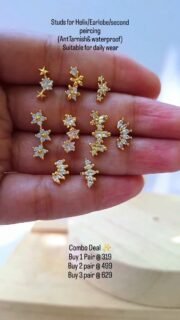 Studs for Upper Peircing/ Main Peiricing/helix pericing

Buy 1 pair for 319 
Buy 2 pair for 499
Buy 3 pair for 629

One ear, endless drama. These beauties were made to be worn in every piercing you've got🌸🫶💅✨

Not your regular studs-these are for the bold, the stacked, the multi-pierced queens.

Balls screws, making them absolutely suitable for everyday wear. No poking, No discomfort

316L stainless steel 
AntiTarnish Waterproof 
Suitable for daily wear