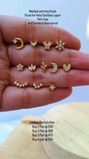 Hey girlie 🫶✨,
Tired of hunting for budget-friendly multiple-piercing earrings? Relax...we've got you covered 💅

Our New range of peiricing earrings just dropped - perfectly suitable for Helix/upper helix/earlobe and other pericings .

Balls screws, making them absolutely suitable for everyday wear. No poking, No discomfort

316L stainless steel
AntiTarnish 
Waterproof

Limited period offer

Buy 1 pair @ 269
Buy 2 pair @ 389
Buy 3 pair @ 479 
Buy 4 pair @ 559