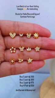 Grab our best selling Designs before they are gone 🥹, last batch - no restocking 🤌
Our piercing collection is here -made for your helix, upper helix, lobe & everything in between
Tiny, dainty, effortlessly aesthetic pieces youll never want to take off🫶
Designed with ball back screw closures no poking, no irritation, just all-day comfort 🎀
Made in 316L stainless steel
anti-tarnish waterproof everyday safe
Special drop offer
1 pair - ₹259
2 pairs - ₹369
3 pairs - ₹449
4 pairs - ₹529