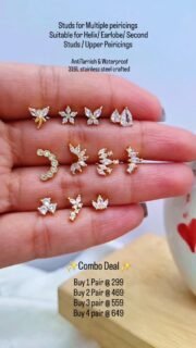 Combo Deal -  Buy More Save More 💌🩷

Buy 1 Pair for ₹299
Buy 2 pair for ₹469 
Buy 3 pair for ₹569
Buy 4 pair for ₹659

For the girls whose Pinterest boards are full of ear stacks. For the girls who stop scrolling when they see a cute piercing. For the girls who always have room for "just one more." 🤎✨🤎✨

Your next obsession is almost here. 🎀

We found the studs you'll suddenly "need " in every Stack

New drop. Better quality. Cuter styles. Zero self-control.

Flat Backs - wear it, forget it's even there 🤭

Premium 316L Stainless Steel 
Waterproof 
Tarnish-Free

✨🌻